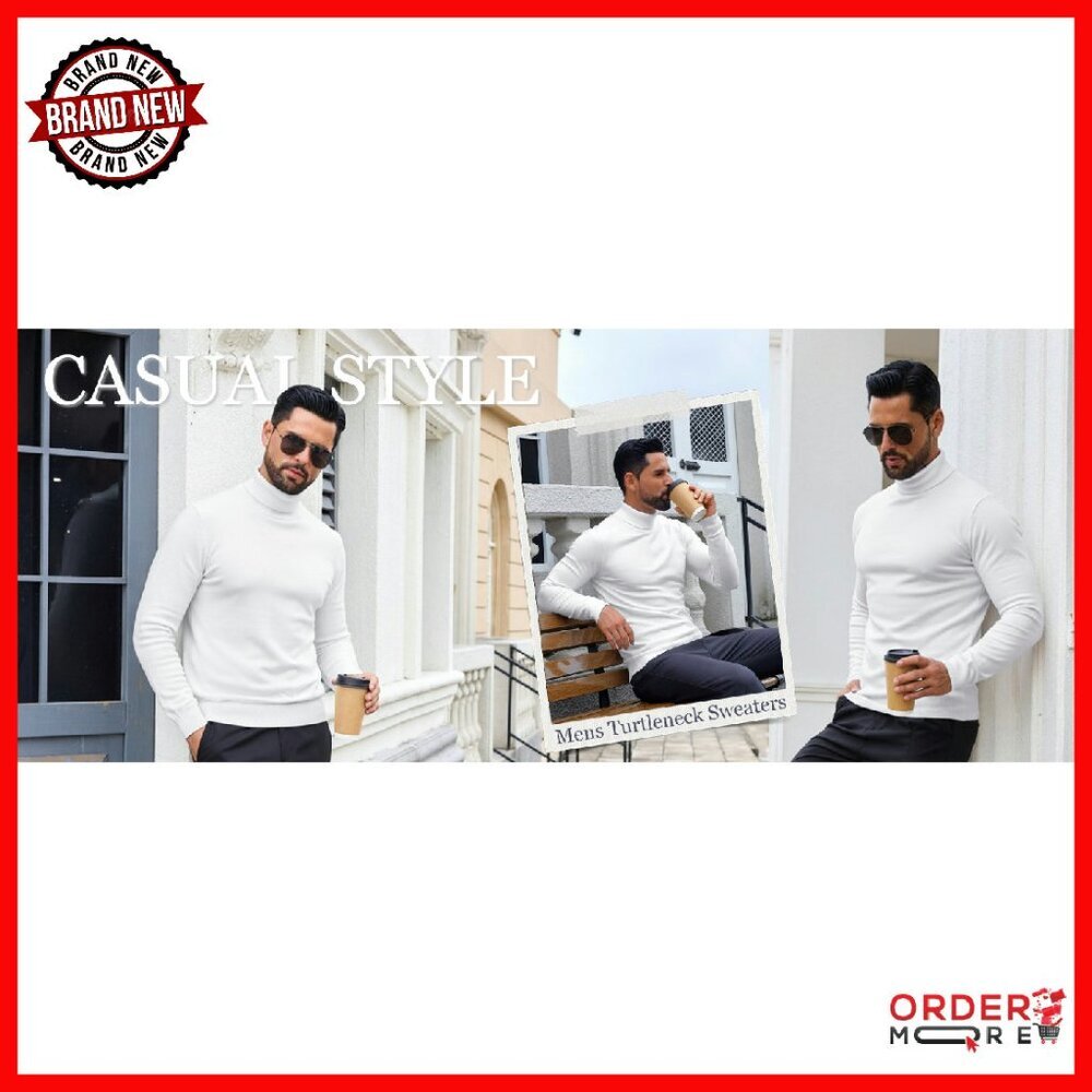 Men's Slim Fit Turtleneck Sweater Lightweight Knit Pullover Long Sleeve - Picture 8 of 8